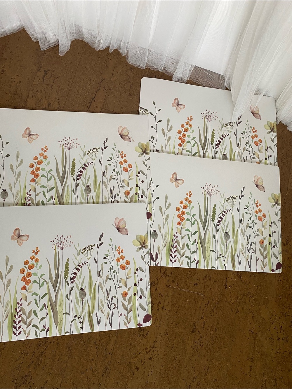 Source Unknown Floral Meadow Placemats in Green, Orange, Cream